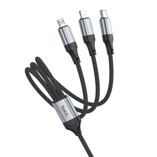 USB-A - Lightning / microUSB / USB-C Ladekabel HOCO X102 3in1, 18W, 1m, Svart