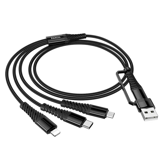 USB-A / USB-C ladekabel - Lightning / microUSB / USB-C HOCO X123 3i1, 18W, 1m, svart