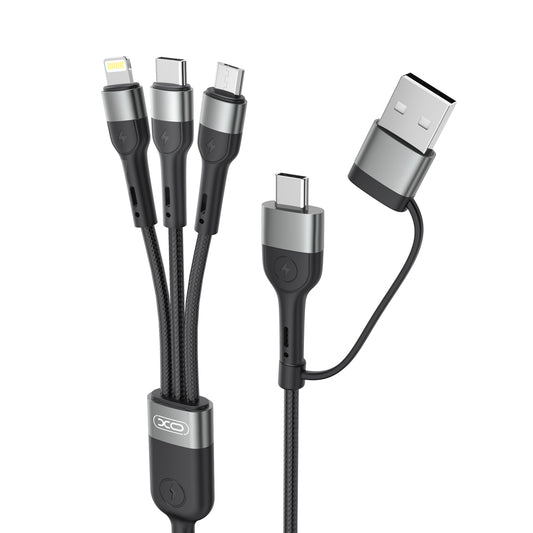 Ladekabel USB-A / USB-C - Lightning / microUSB / USB-C XO Design NB254 3in1, 60 W, 1,2 m, svart