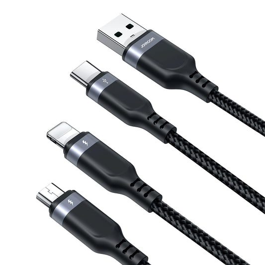USB-A - Lightning / microUSB / USB-C Joyroom S-A18 3in1 ladekabel, 20W, 1.2m, Svart