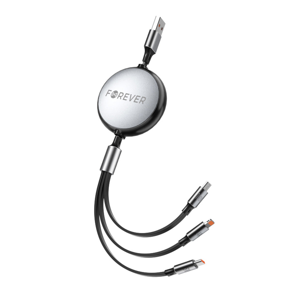 Ladekabel USB-A - Lightning / 2 x USB-C Forever 3in1, 100W, 1.2m, Svart