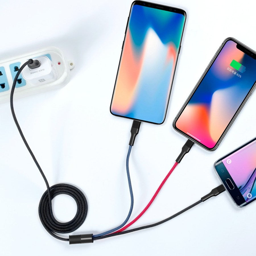 USB-A - Lightning / microUSB / USB-C Ladekabel XO Design NB54, 18W, 1.2m, Flerfarget