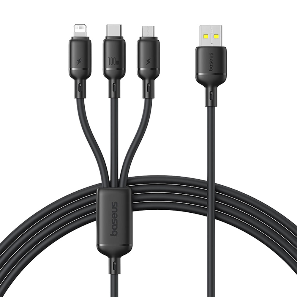 USB-A - Lightning / microUSB / USB-C Baseus Silky 3in1 ladekabel, 100W, 1.5m, Svart P10377705123-00
