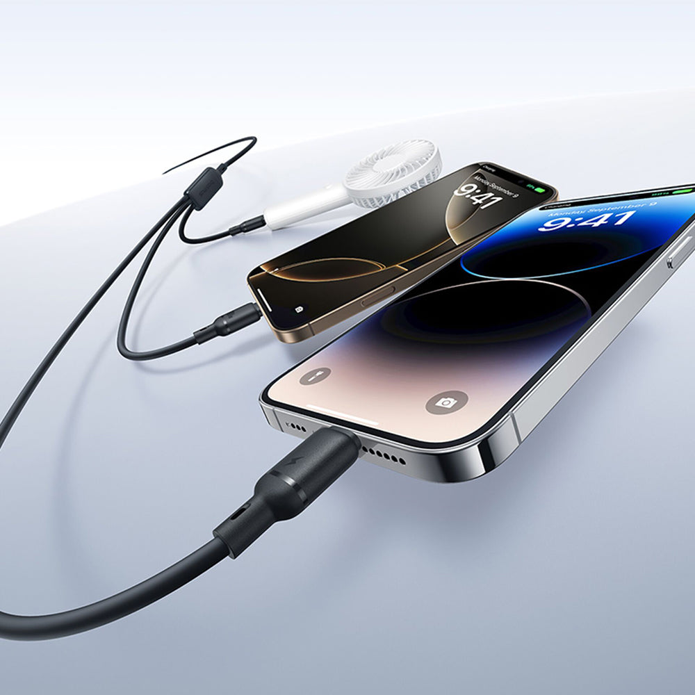 USB-A - Lightning / microUSB / USB-C Baseus Silky 3in1 ladekabel, 100W, 1.5m, Svart P10377705123-00