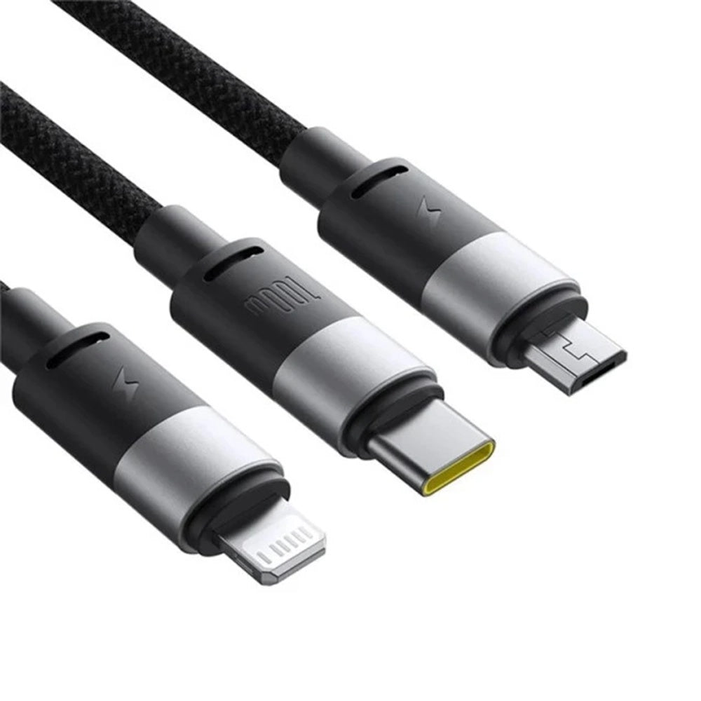 USB-A - Lightning / microUSB / USB-C Baseus StarSpeed 3in1 ladekabel, 100W, 1.5m, Svart P10319900111-01