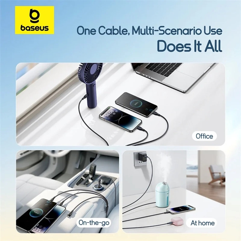 USB-A - Lightning / microUSB / USB-C Baseus Ultra Fast 3in1 ladekabel, 18W, 1.3m, Svart P10376303121-00