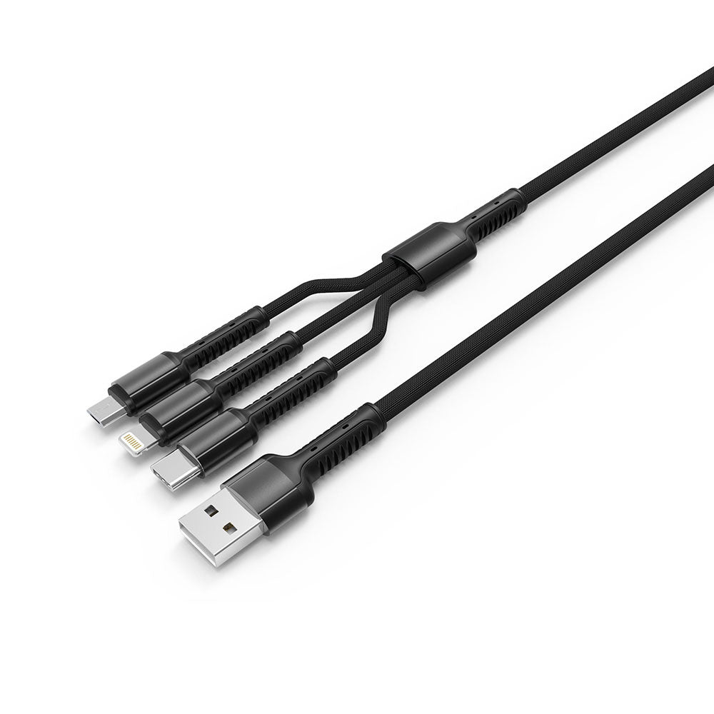 Ladekabel USB-A - Lightning / microUSB / USB-C ColorWay CW-CBU3003, 20W, 1.2m, Grå