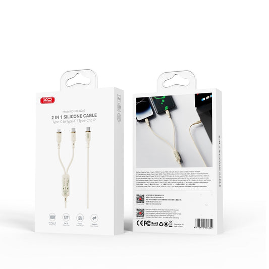 USB-C til Lightning / USB-C ladekabel XO Design NB-Q262 2in1, 100 W, 1,2 m, beige