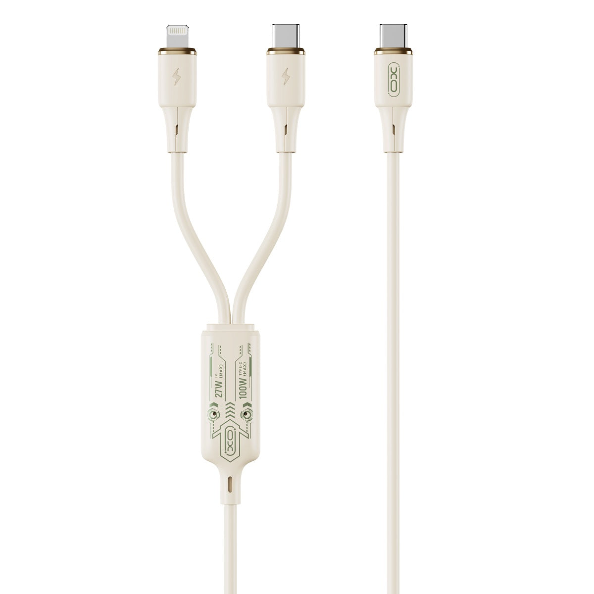 USB-C - Lightning / USB-C XO Design NB-Q262 2in1 ladekabel, 100W, 1.2m, Beige