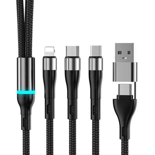 USB-C / USB-A ladekabel - Lightning / microUSB / USB-C OEM B6, 100W, 1,2m, svart
