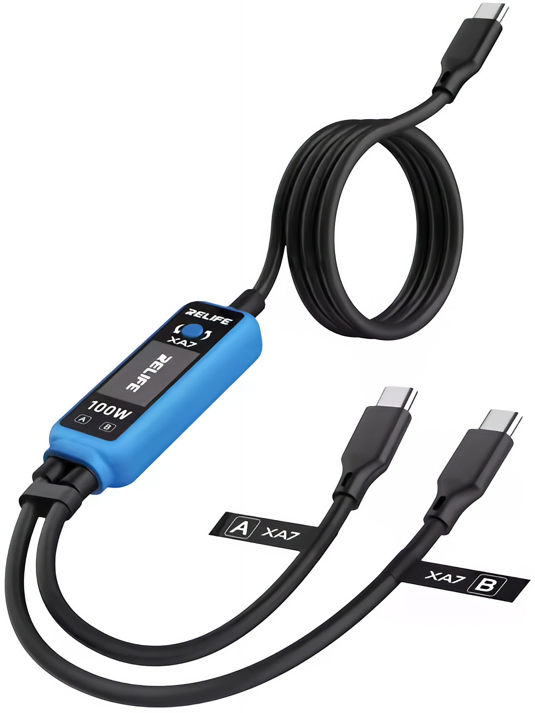 USB-C ladekabel - 2 x USB-C Relife XA7 Display, 100W, 1,33m, svart