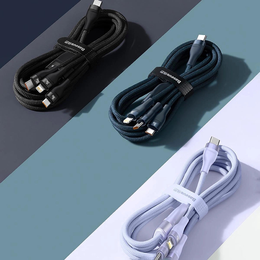 USB-C - Lightning / microUSB / USB-C Baseus Flash Series II 3in1 ladekabel, 100W, 1.5m, Blå P10382702121-01