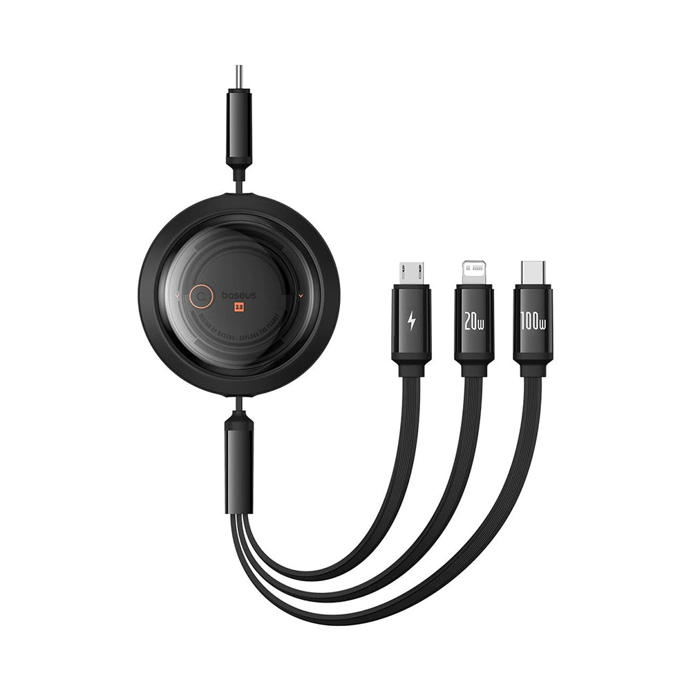 USB-C - Lightning / microUSB / USB-C Baseus Free2Draw Retractable ladekabel, 100W, 1.1m, Svart P10368700111-04