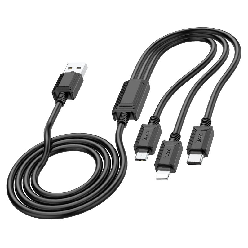 Ladekabel USB-A - Lightning / microUSB / USB-C HOCO X74 3in1, 18W, 1m, Svart