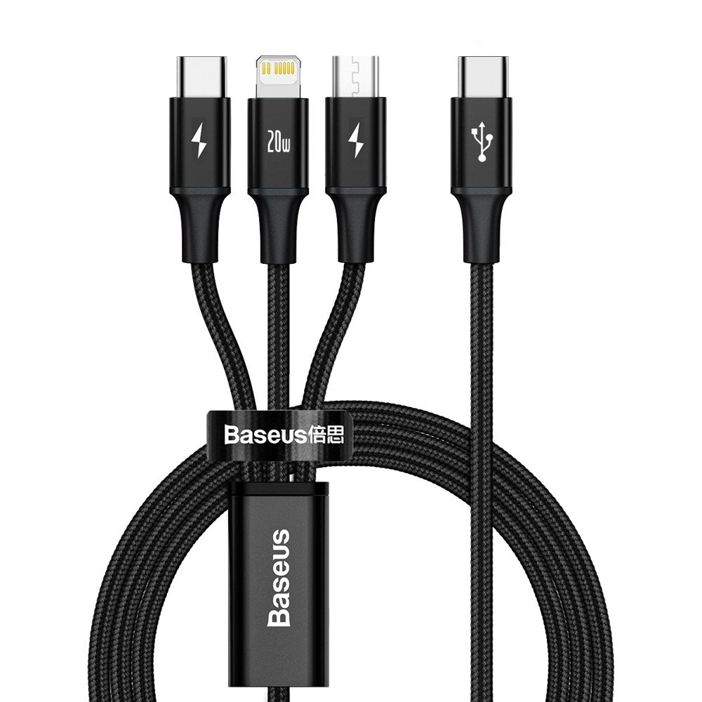 USB-C - Lightning / microUSB / USB-C Baseus Rapid 3in1 ladekabel, 20W, 1.5m, Svart CAMLT-SC01