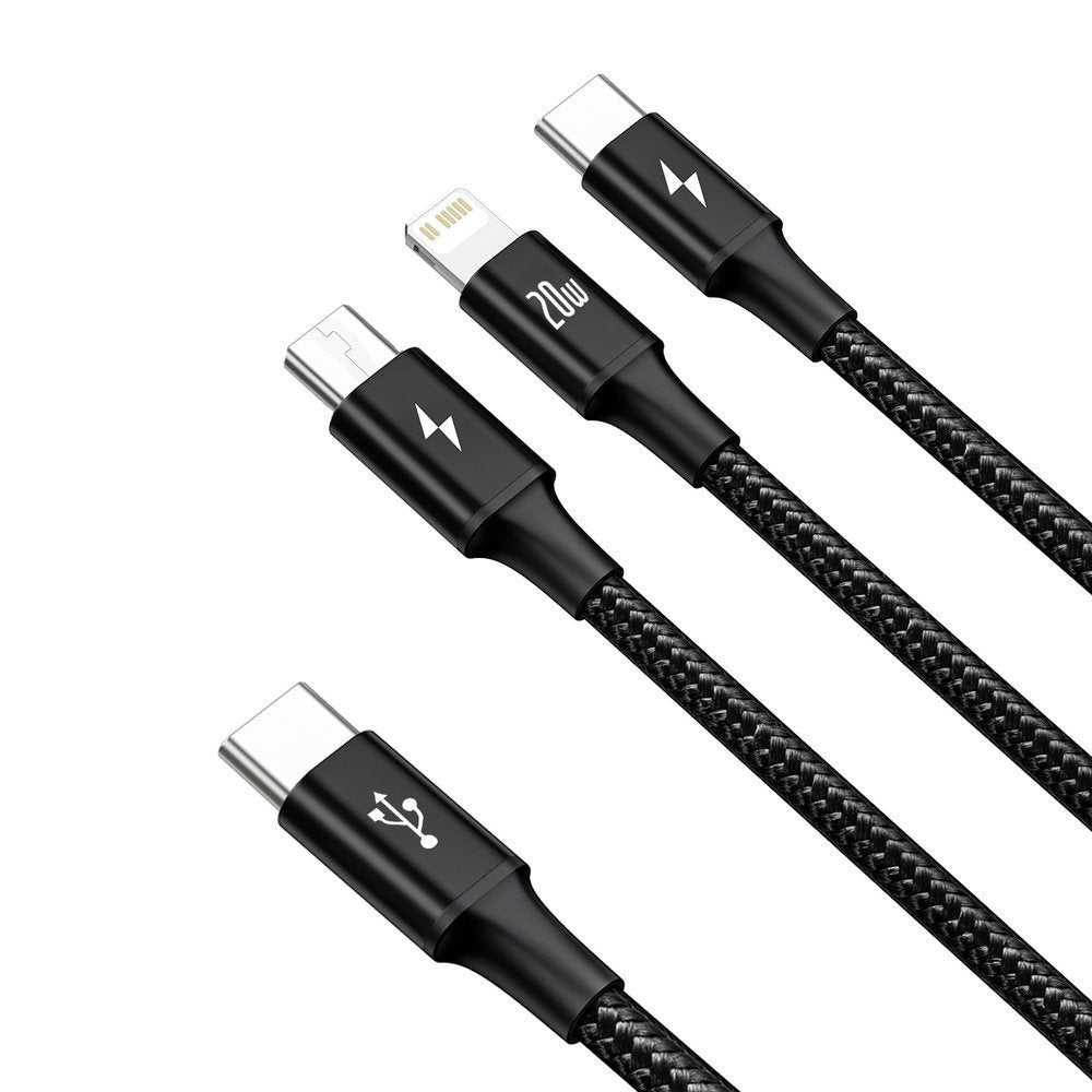 USB-C - Lightning / microUSB / USB-C Baseus Rapid 3in1 ladekabel, 20W, 1.5m, Svart CAMLT-SC01