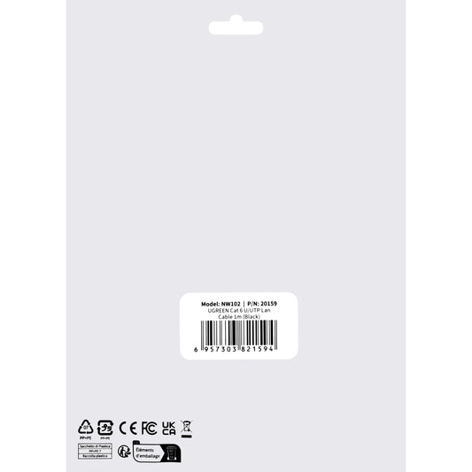 Nettverkskabel UGREEN NW102, UTP, Cat6, 1 m, svart