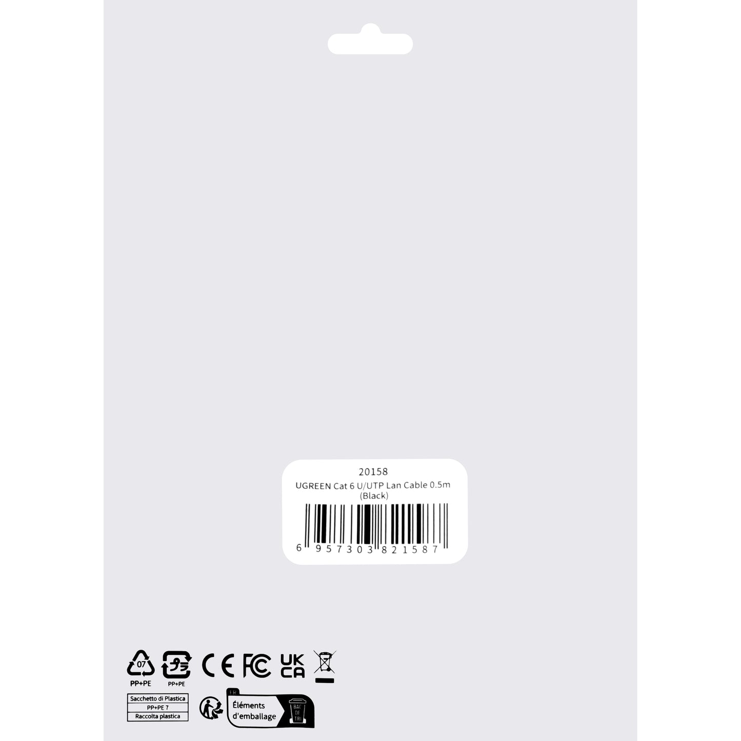 Nettverkskabel UGREEN NW102, UTP, Cat6, 0.5m, Svart