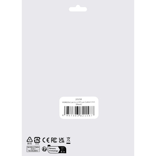 Nettverkskabel UGREEN NW102, UTP, Cat6, 0,5 m, svart