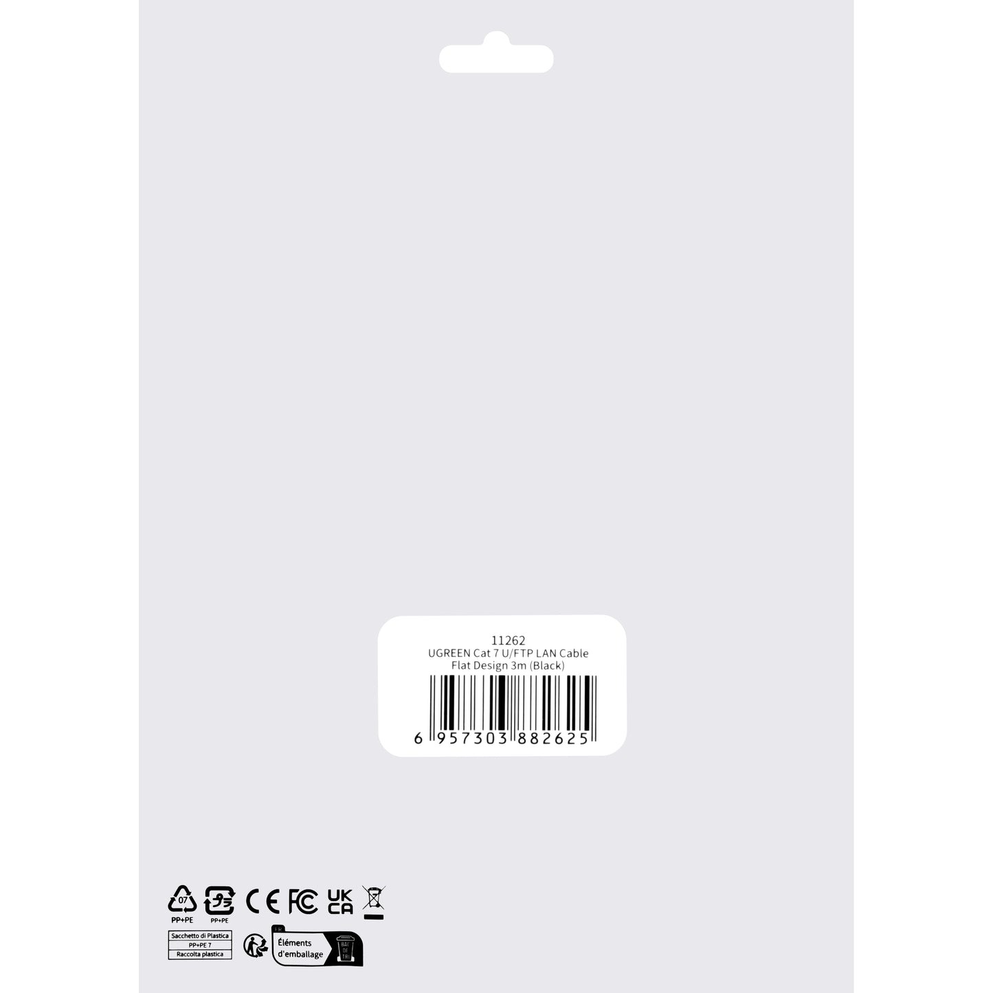 Nettverkskabel UGREEN NW106 Flat, UTP, Cat7, 3m, Svart