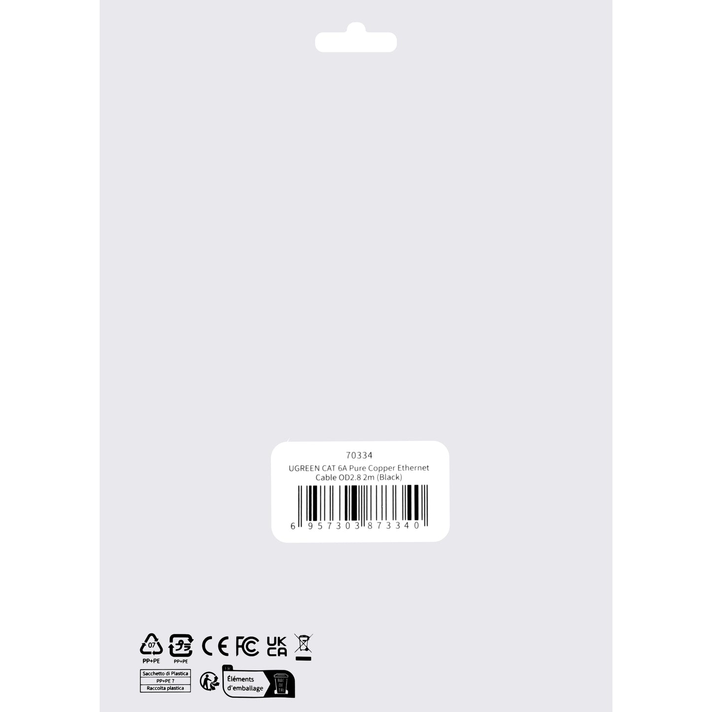 Nettverkskabel UGREEN NW122, UTP, Cat6A, 2m, Svart