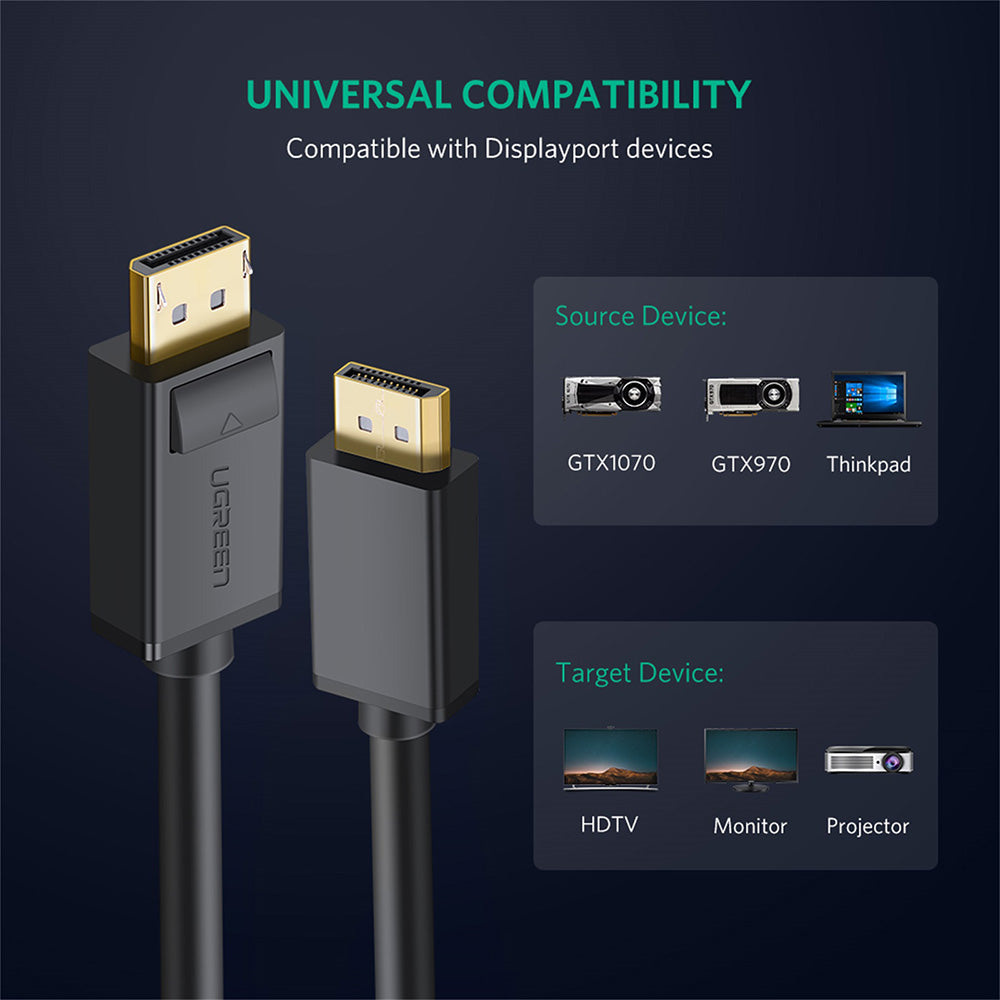 UGREEN DP102 videokabel, DisplayPort - DisplayPort, 4K, 2m, Svart
