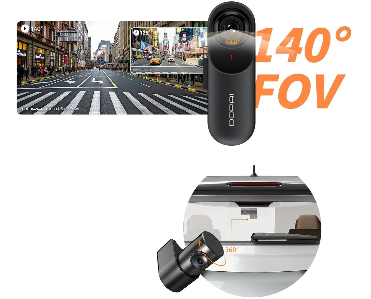 Bilfront- og bakovervognkamera DDPAI mola N3 Pro 2026, 1600P, Wi-Fi