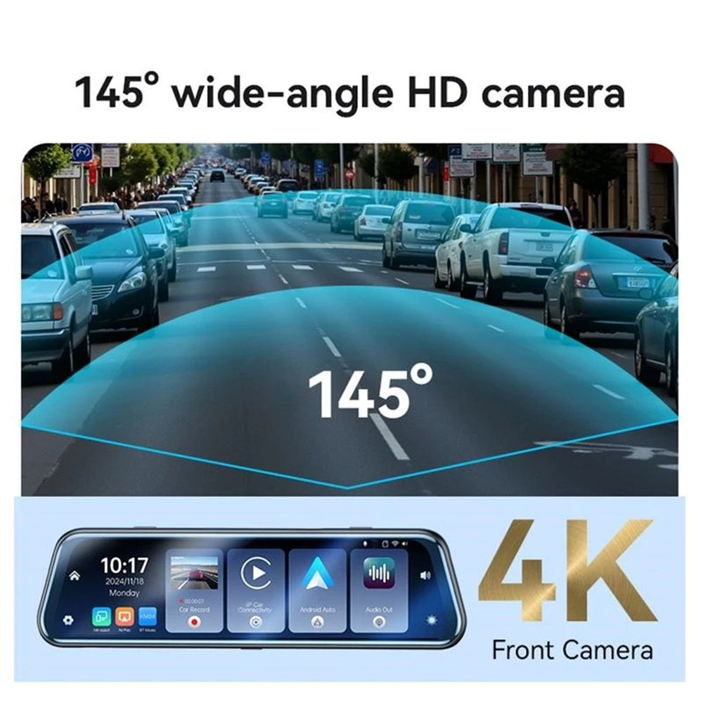 Yesido KM24 bilkamera med Carplay / Android Auto, 4K, 9.66-tommers skjerm