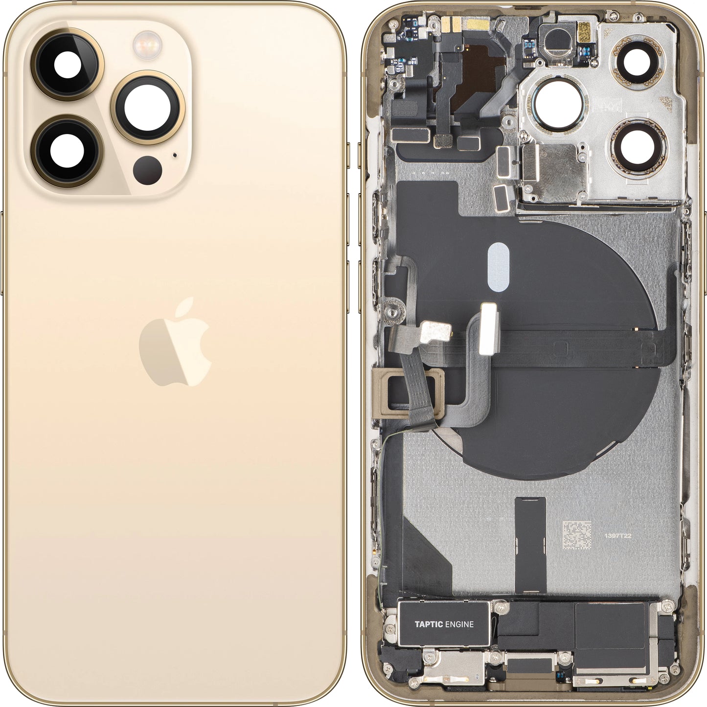 Batterideksel Apple iPhone 13 Pro, med midtre ramme, komplette deler, gull, bytte