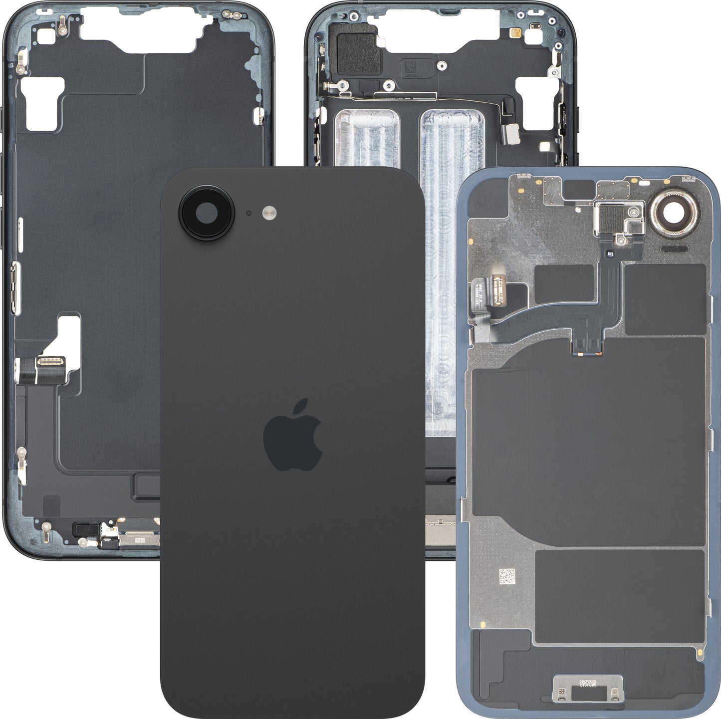 Batterideksel Apple iPhone 16e, med midtre deksel, komplette deler, svart, bytte