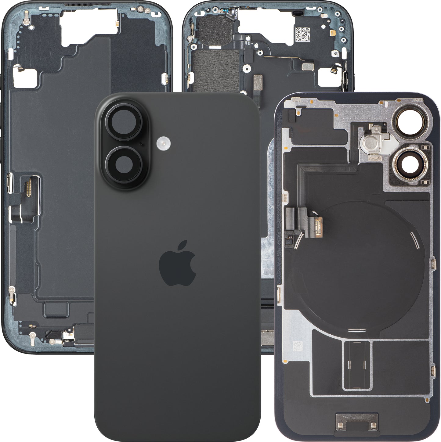 Batterideksel Apple iPhone 16, Med Midtramme, Full Deler, Svart, Swap