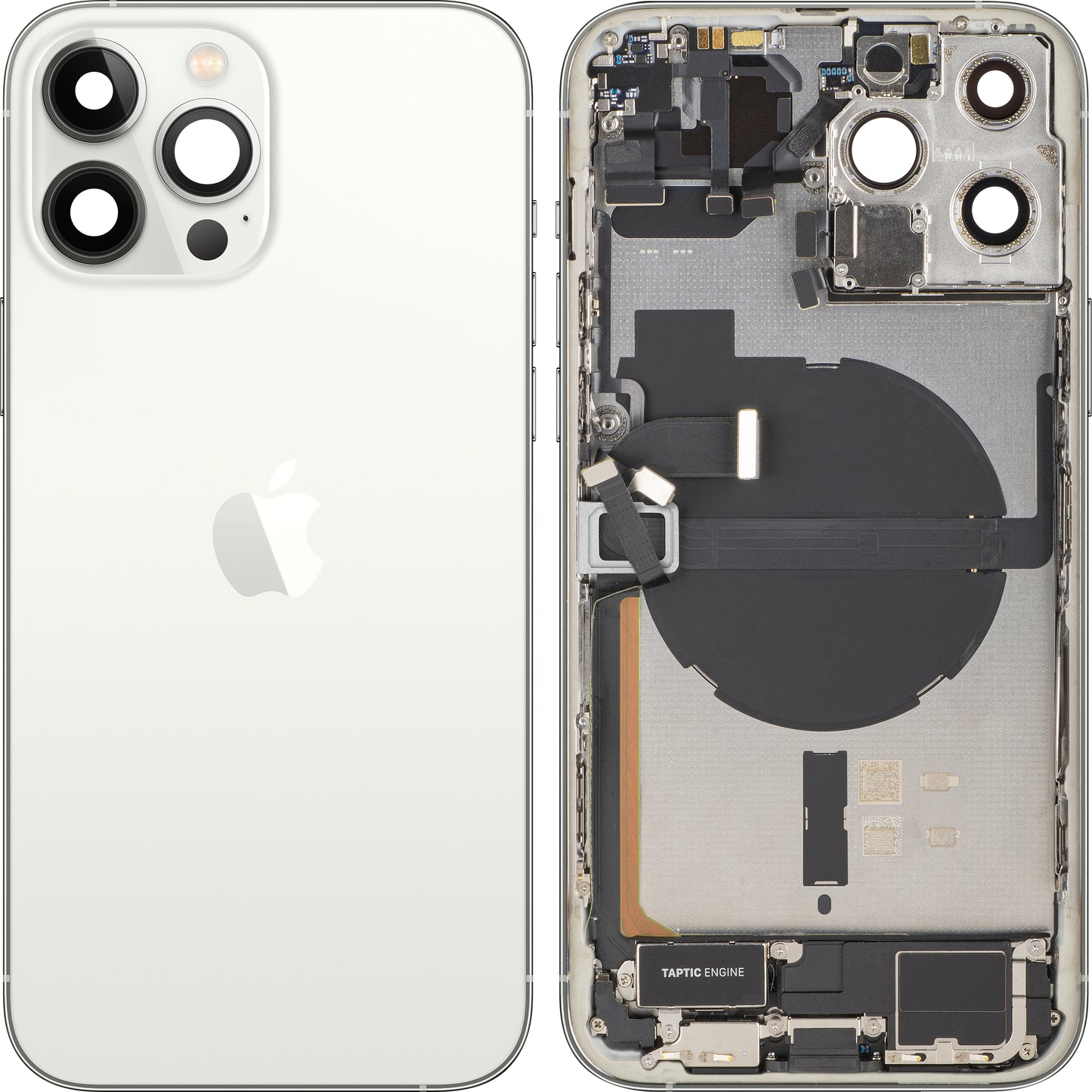 Batterideksel Apple iPhone 13 Pro Max, med midtre ramme, komplette deler, sølv, bytte