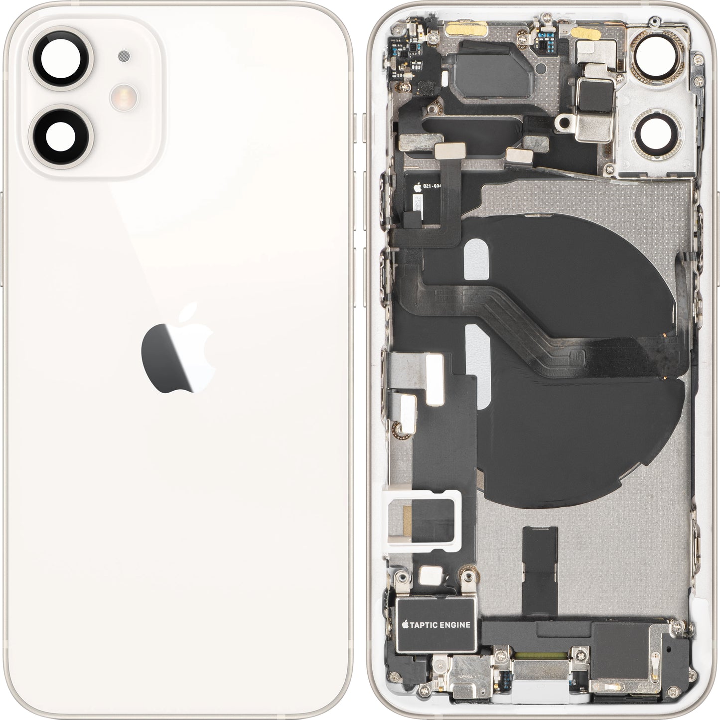 Batterideksel Apple iPhone 12 mini, med midtre deksel, komplette deler, hvit, bytte