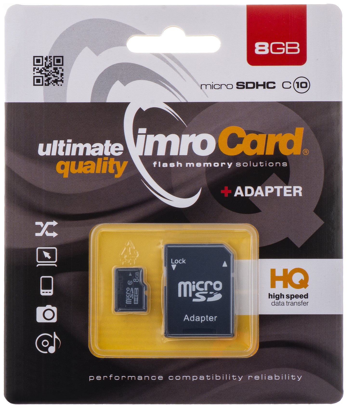 Minnekort microSDHC Imro, 8Gb, Klasse 10, Med Adapter