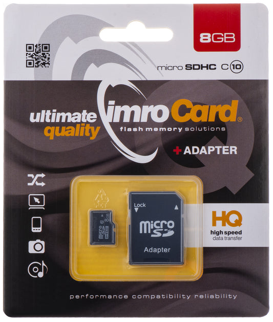 microSDHC-minnekort Imro, 8 GB, klasse 10, med adapter