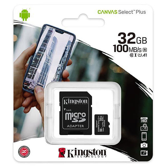 Minnekort microSDHC Kingston Canvas Select Plus Android A1, 32 GB, klasse 10 / UHS-1 U1, med SD-adapter SDCS2/32 GB