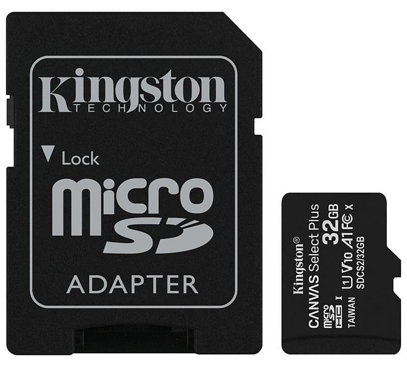 Minnekort microSDHC Kingston Canvas Select Plus Android A1, 32 GB, klasse 10 / UHS-1 U1, med SD-adapter SDCS2/32 GB