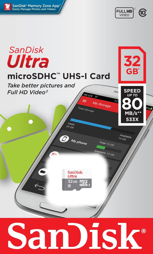 SanDisk Ultra Android microSDHC-minnekort microSDHC, 32 GB, klasse 10 / UHS-1 U1 SDSQUNR-032G-GN3MN