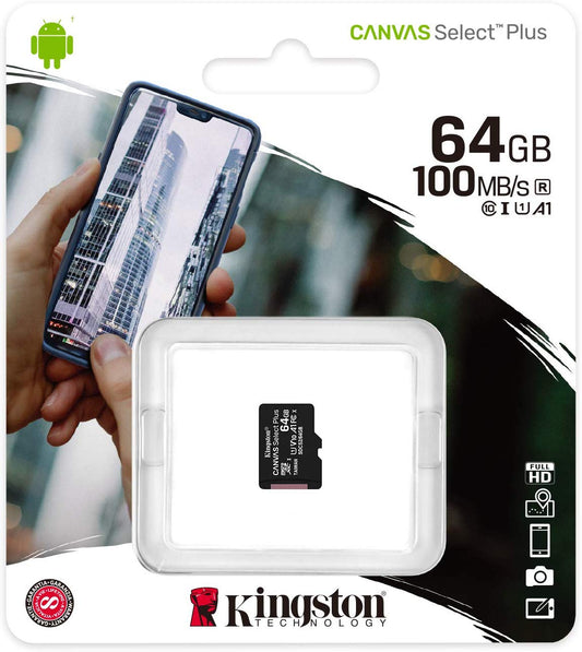 Kingston Canvas Select Plus, 64 Gb, klasse 10 / UHS-1 U1 SDCS2/64GBSP microSDXC minnekort