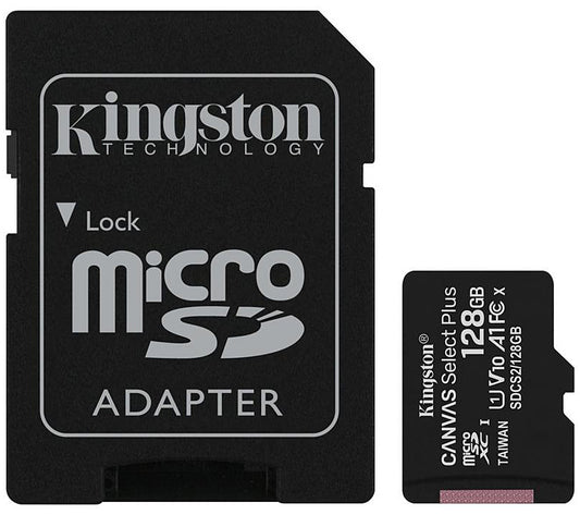 Kingston Canvas Select Plus Android A1 microSDXC minnekort Kingston Canvas Select Plus Android A1, 128 GB, klasse 10 / UHS-1 U1, med SD-adapter SDCS2/128 GB