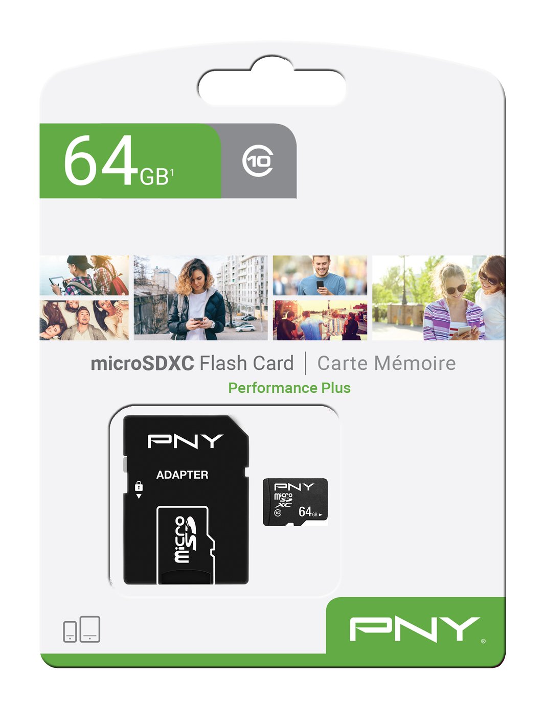 Minnekort microSDXC PNY Performance Plus, 64Gb, Klasse 10, Med Adapter P-SDU64G10PPL-GE