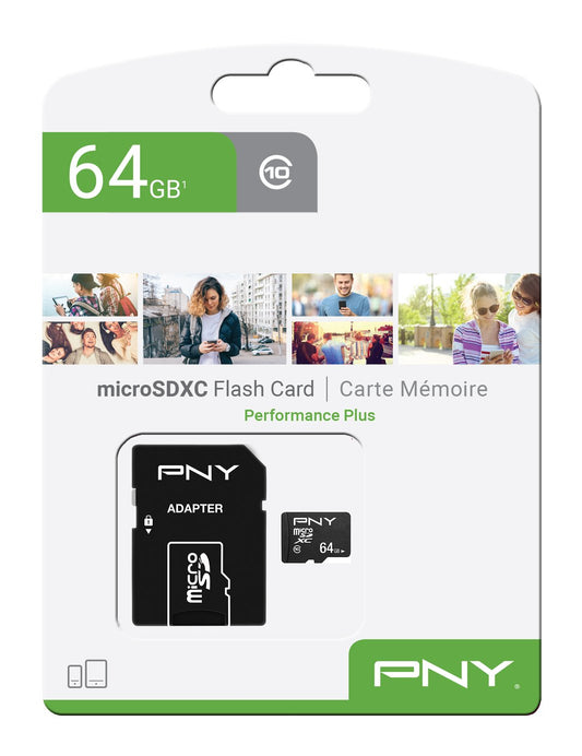 Minnekort microSDXC PNY Performance Plus, 64Gb, Klasse 10, Med Adapter P-SDU64G10PPL-GE