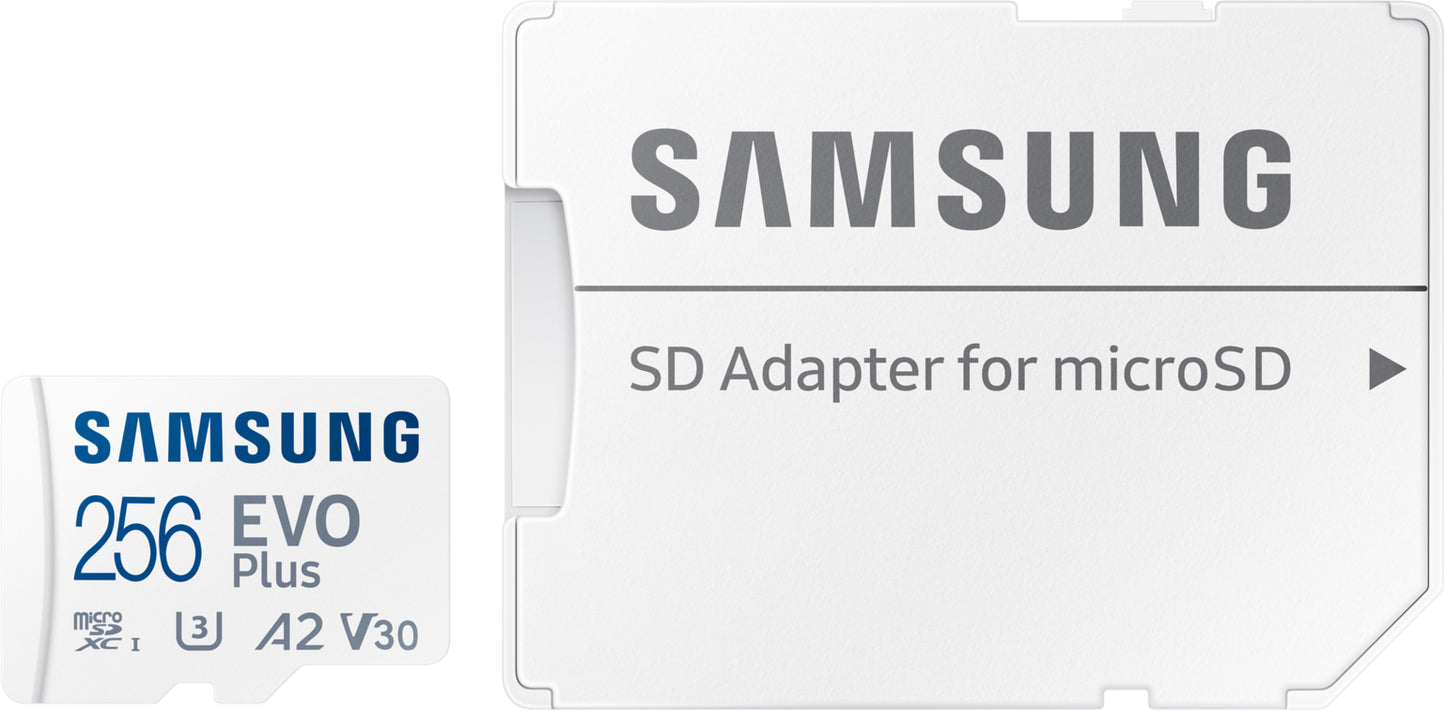 Samsung Evo Plus microSDXC-minnekort, 256 GB, Klasse 10 / UHS-1 U3, med adapter MB-MC256SA/EU