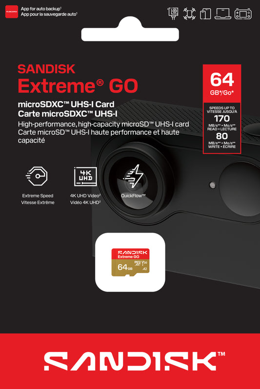 microSDXC SanDisk Extreme GO Android A2 minnekort, 64GB, Klasse 10 / UHS-1 U1 SDSQXGN-064G-GN6MN