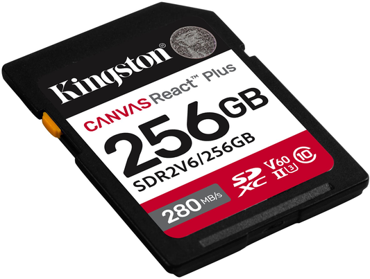 SDXC-minnekort Kingston Canvas React Plus, 256Gb, Klasse 10 / UHS-2 U3 SDR2V6/256GB