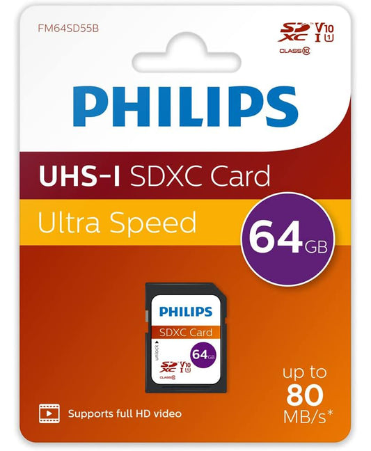 SDXC-minnekort fra Philips, 64 GB, Klasse 10 / UHS-1 U1 FM64SD55B/00