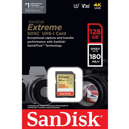 SanDisk Extreme SDXC-minnekort, 128GB, Klasse 10 / UHS-1 U3 SDSDXVA-128G-GNCIN