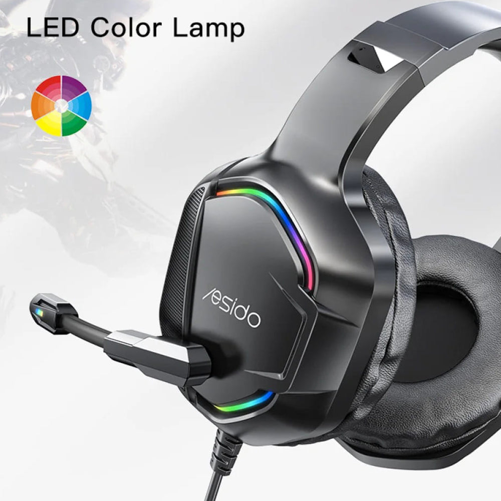 Gaminghodetelefoner 3.5mm Yesido EK01, RGB, 1.2m, Svarte