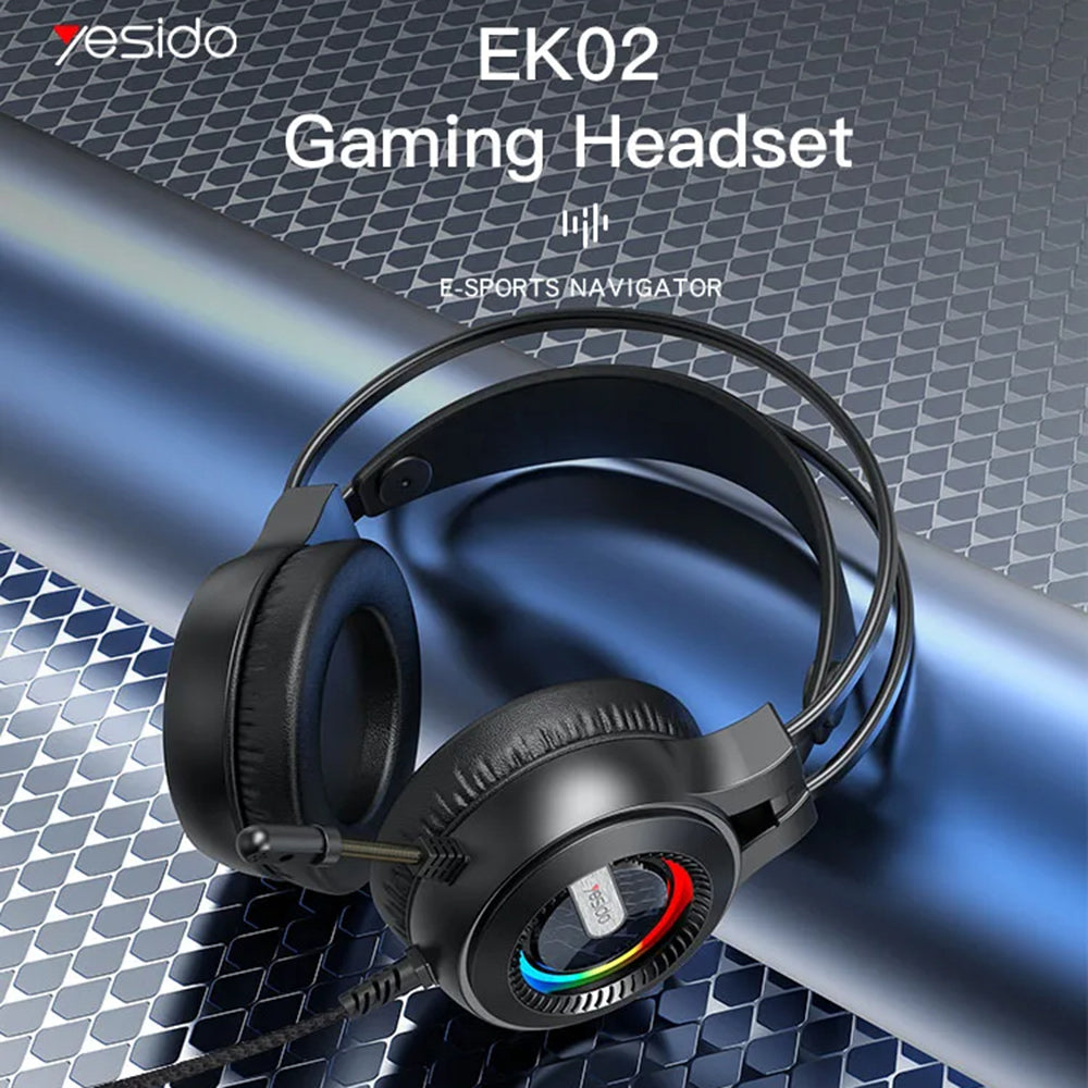 Gaminghodetelefoner 3.5mm Yesido EK02, RGB, 2.2m, Svarte
