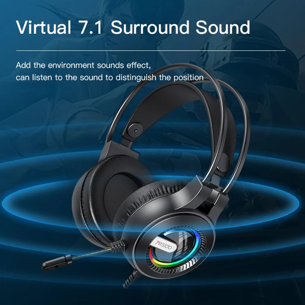 Gaminghodetelefoner 3.5mm Yesido EK02, RGB, 2.2m, Svarte